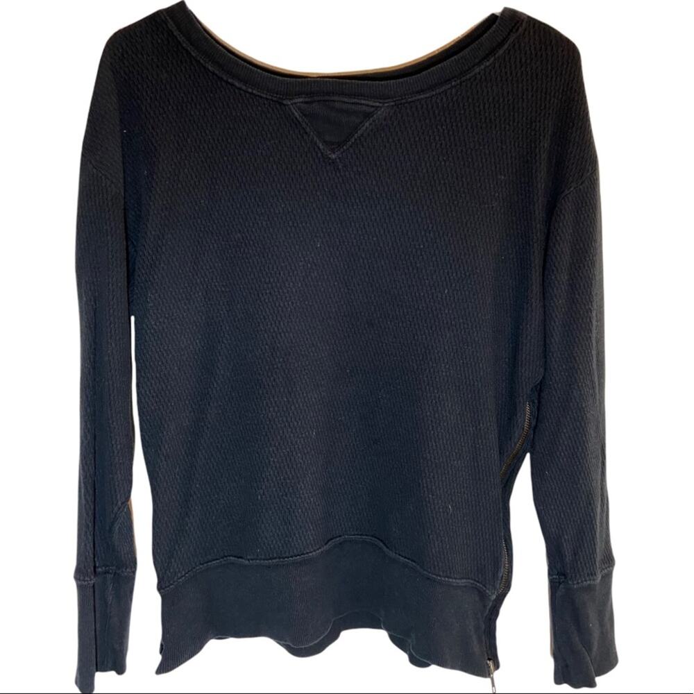 Current/Elliott Thermal Long Sleeve Gold Side Zip Black 0 XS